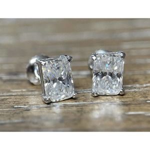 2 Carat DEW Radiant Cut Moissanite Stud Earrings in Sterling Silver (Certified)